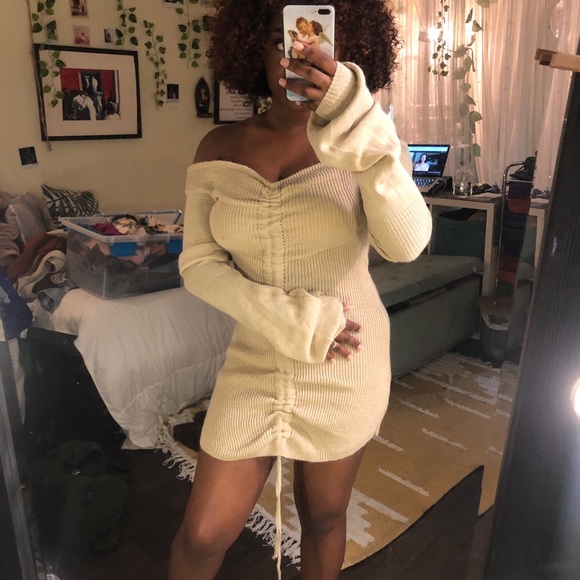 BEIGE RUSHED DRESS - Picture 2 of 5